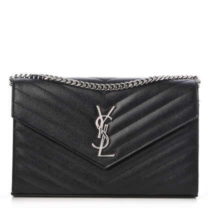 Saint Laurent Grain De Poudre Matelasse Chevron Monogram Chain Wallet Black 1 of 7