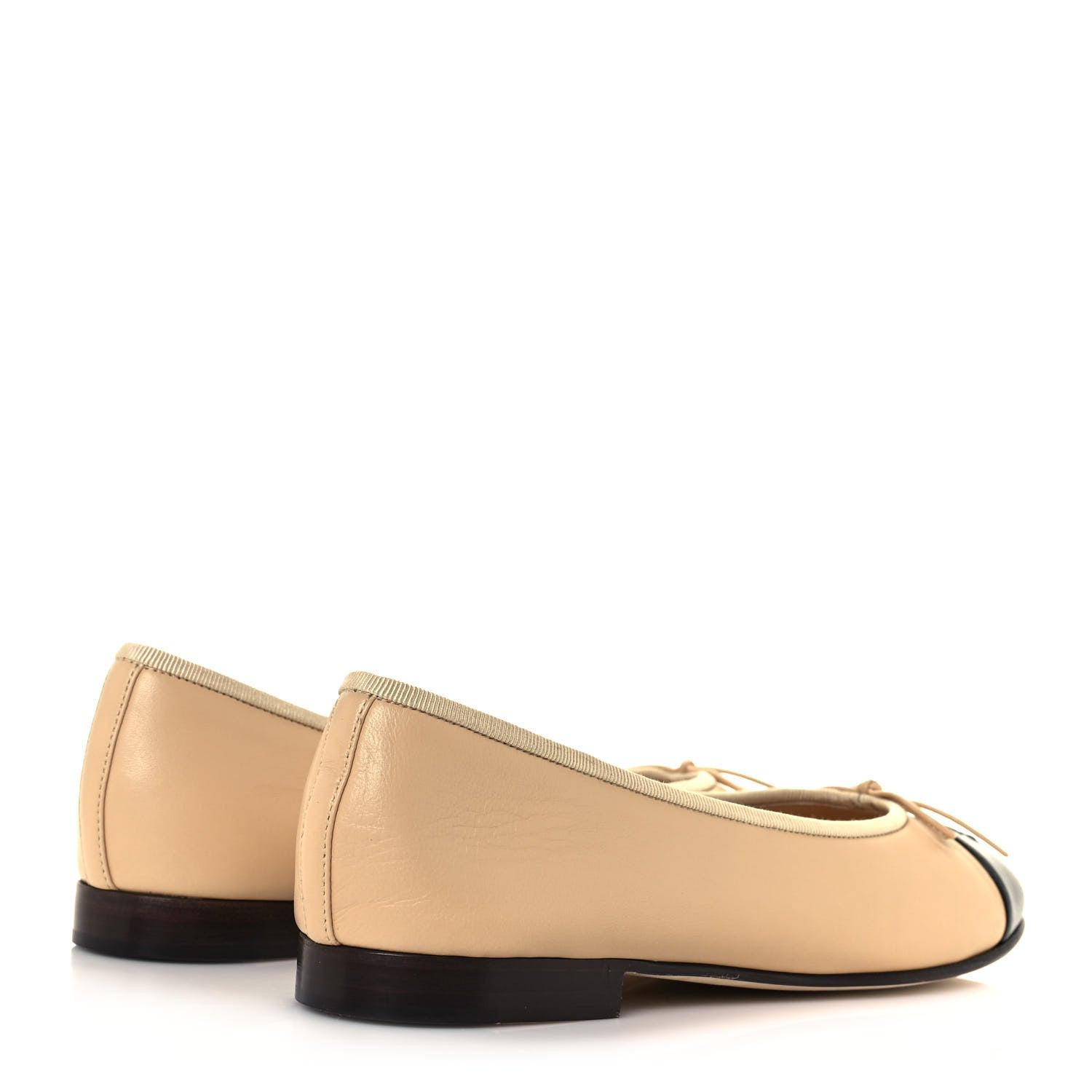 Chanel Lambskin Cap Toe Ballerina Flats 38 Beige Black 4 of 10