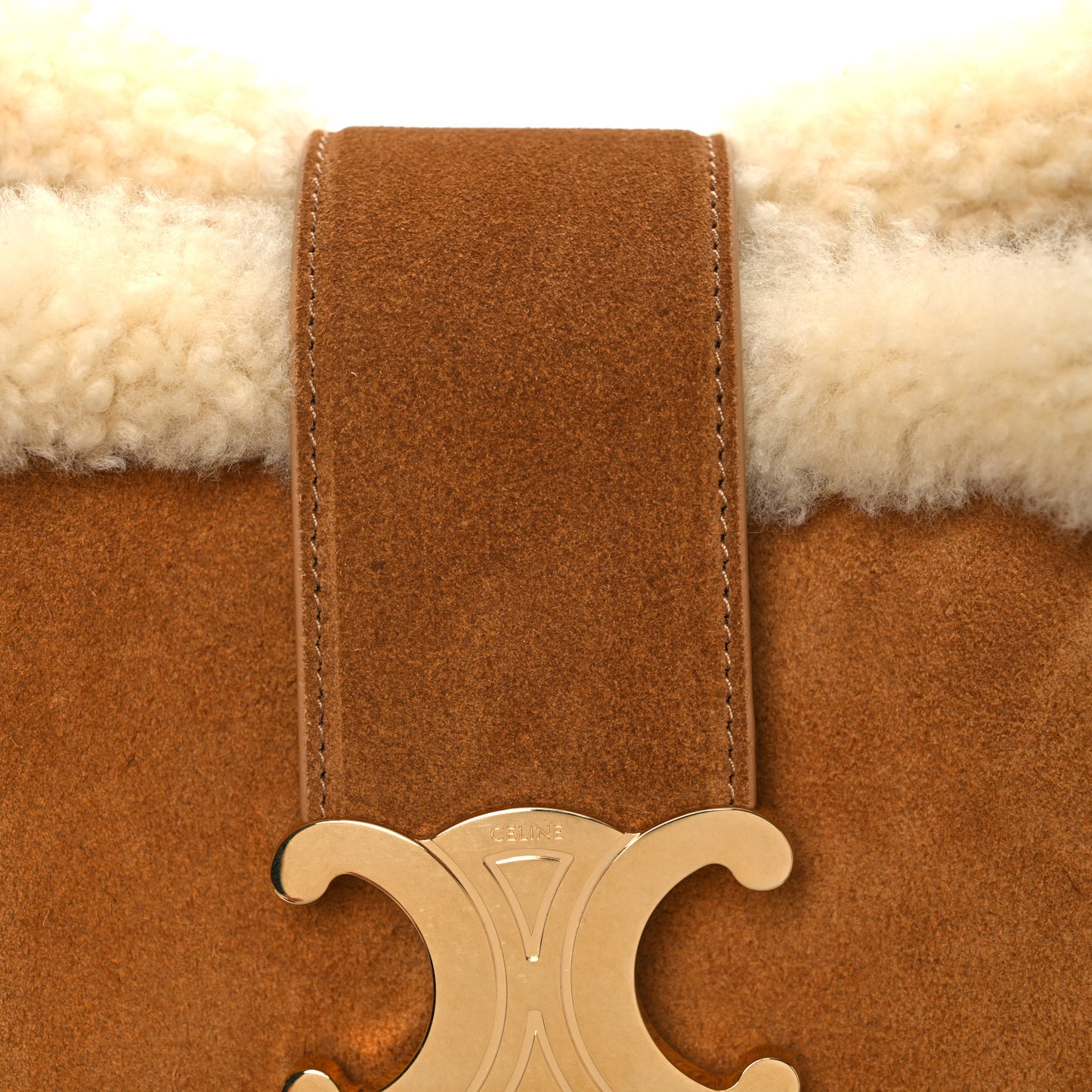 Suede Shearling Triomphe Medium Louise Bag Tabaco Cream
