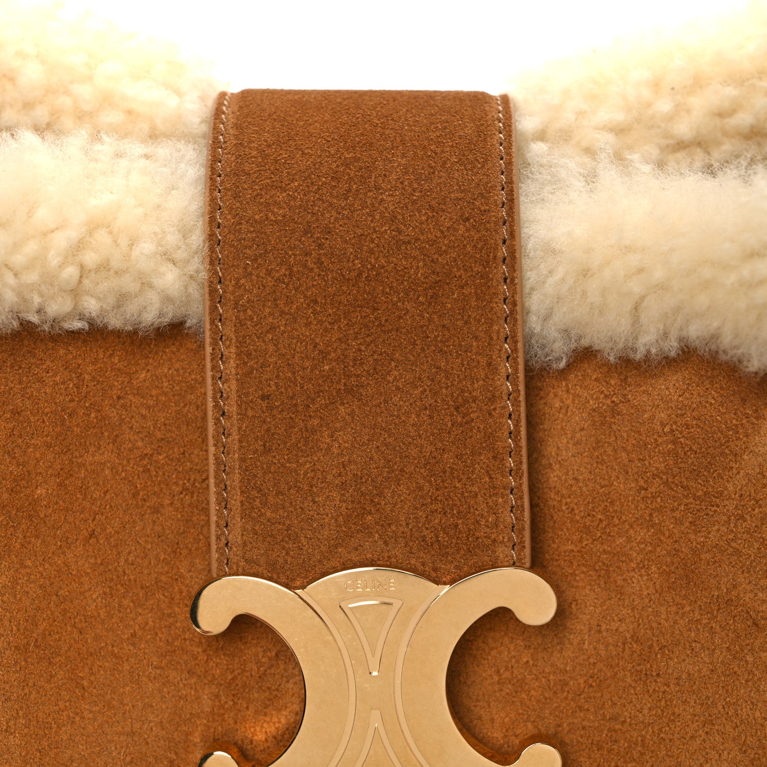 Celine Suede Shearling Triomphe Medium Louise Bag Tabaco Cream 10 of 13