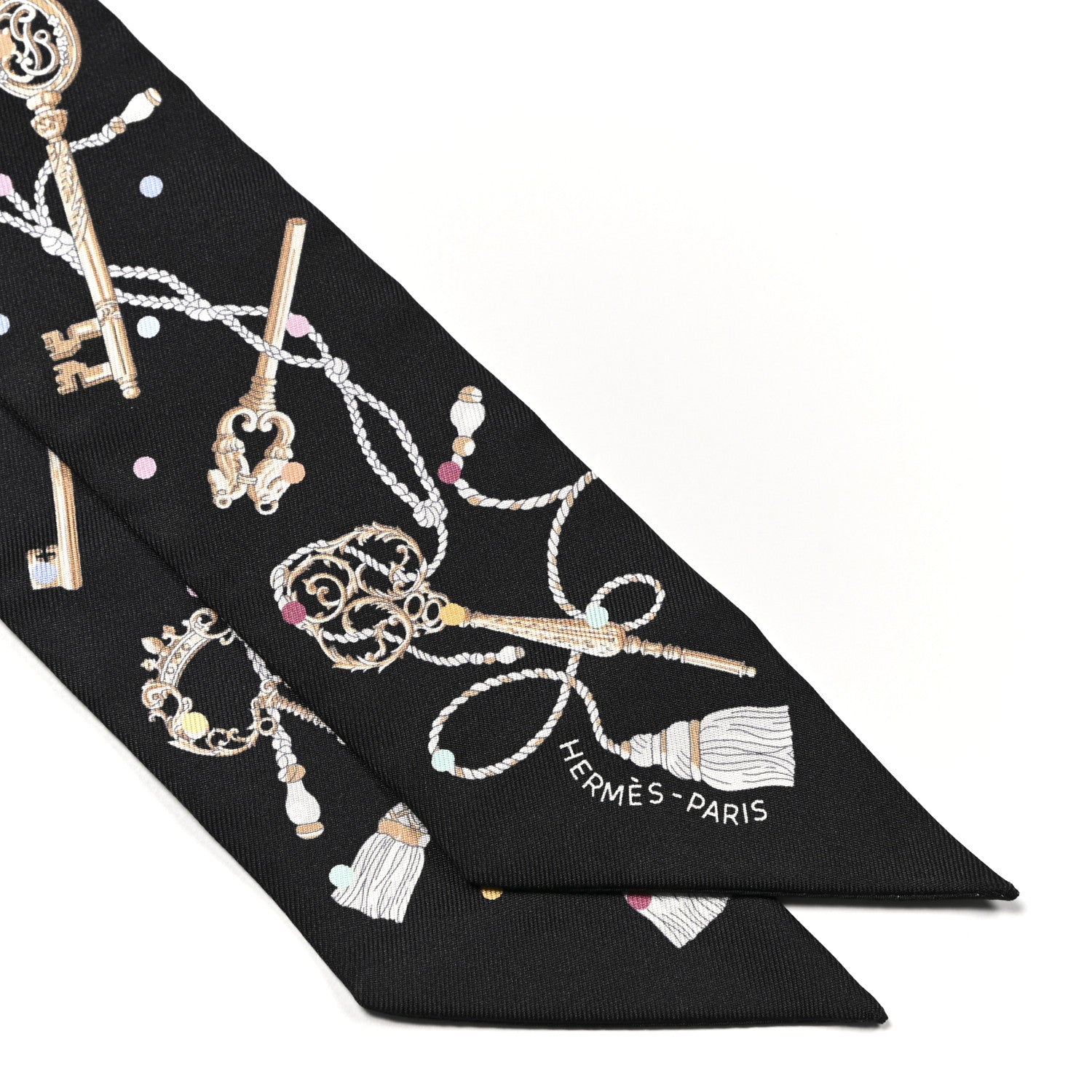 Hermes Silk Les Cles A Pois Twilly Black Beige Rose Multicolor 2 of 4