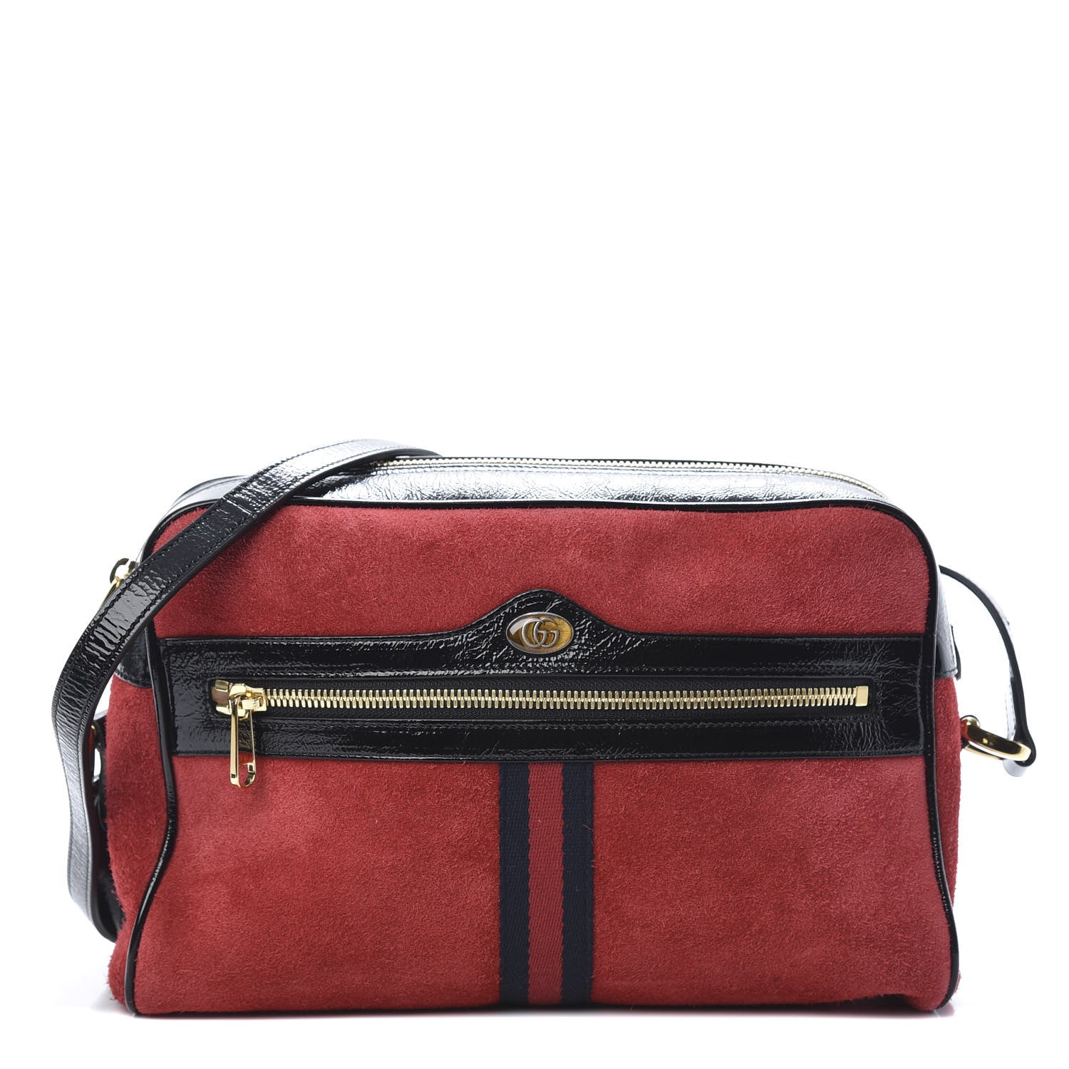 Gucci Suede Patent Web Small Ophidia Shoulder Bag Hibiscus Red Black 1 of 10