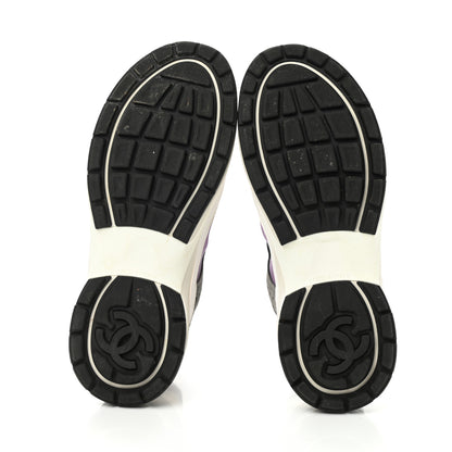 Chanel Fabric Suede Calfskin Mesh Womens CC Sneakers 39 White Grey Purple 5 of 9