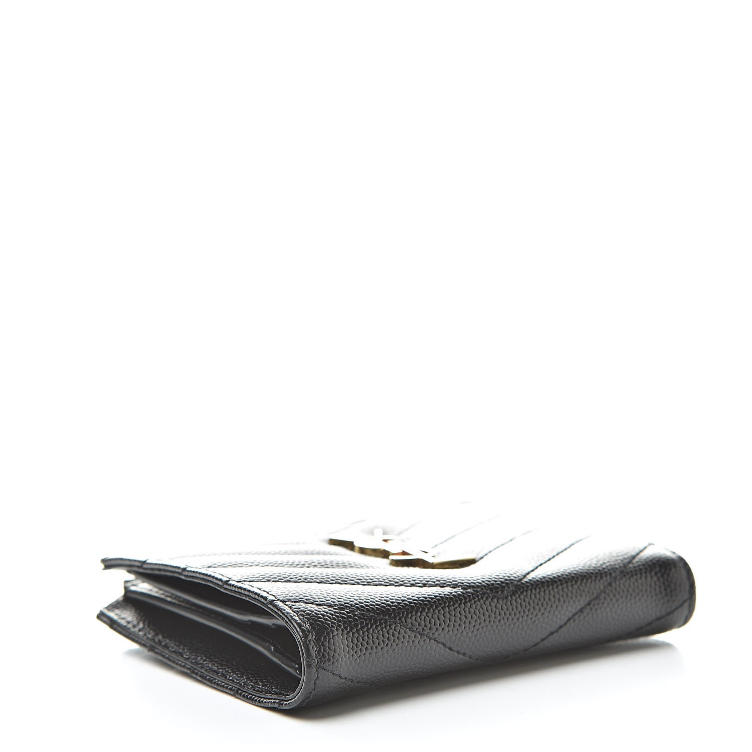 Saint Laurent Grain De Poudre Matelasse Chevron Monogram Zipped Card Case Black 4 of 7