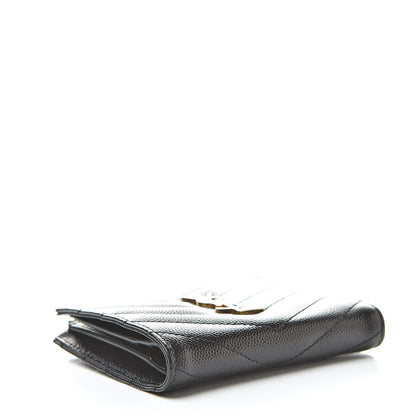 Saint Laurent Grain De Poudre Matelasse Chevron Monogram Zipped Card Case Black 4 of 7