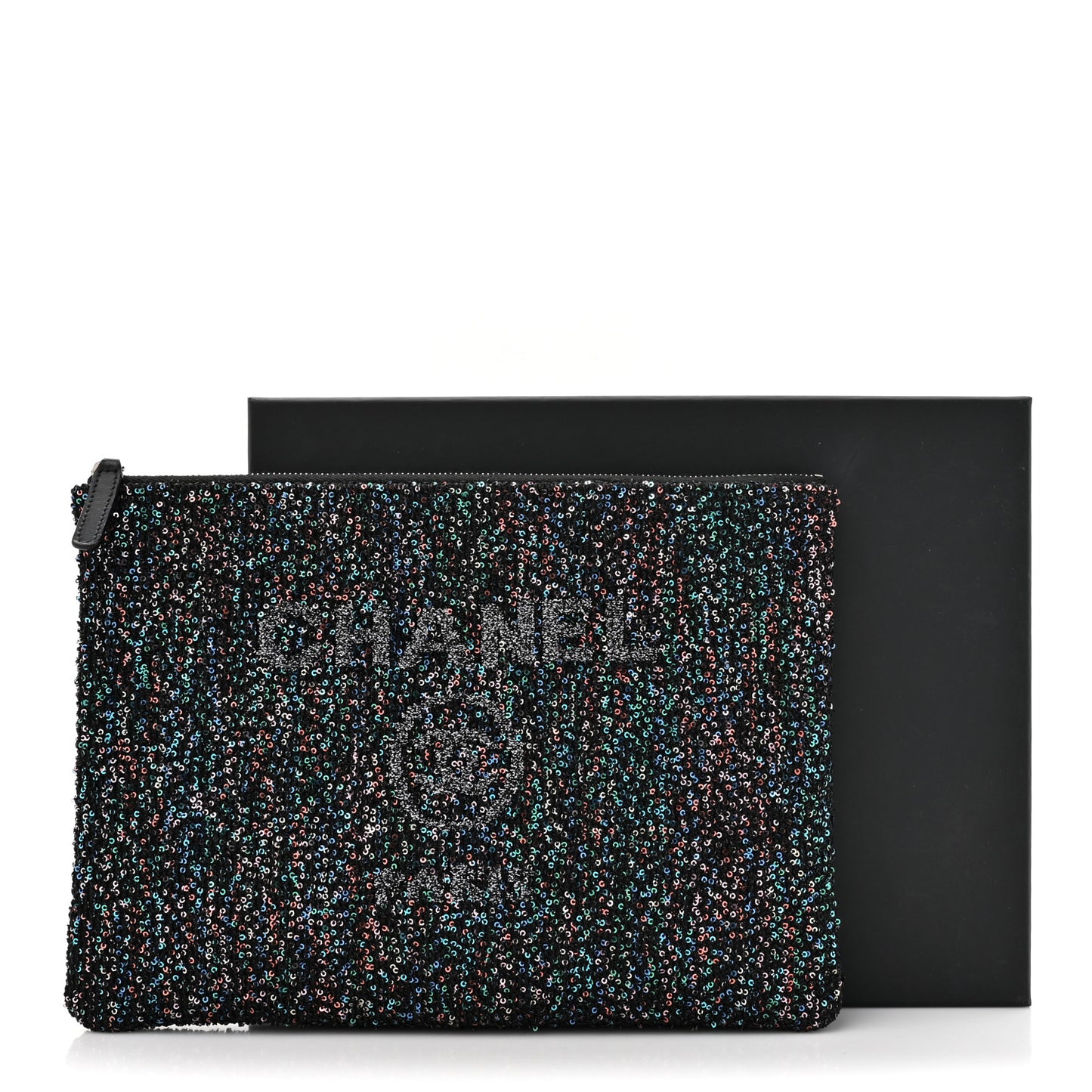 Canvas Sequin Medium Deauville Cosmetic Pouch Black