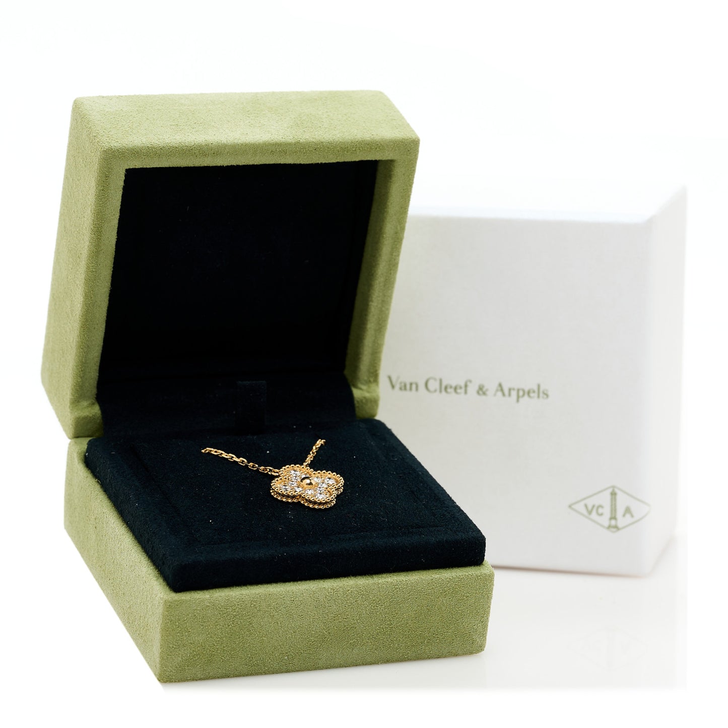 18K Yellow Gold Diamond Vintage Alhambra Pendant Necklace