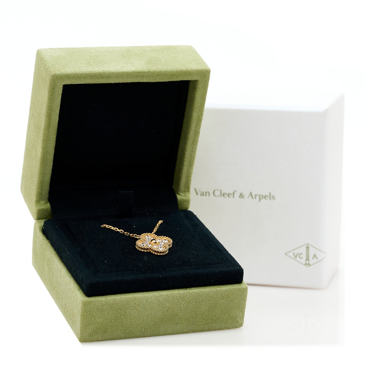 Van Cleef & Arpels 18K Yellow Gold Diamond Vintage Alhambra Pendant Necklace 7 of 7