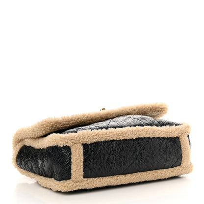 Chanel Crumpled Calfskin Shearling Sheepskin Quilted Large Chanel 19 Flap Navy 4 of 10