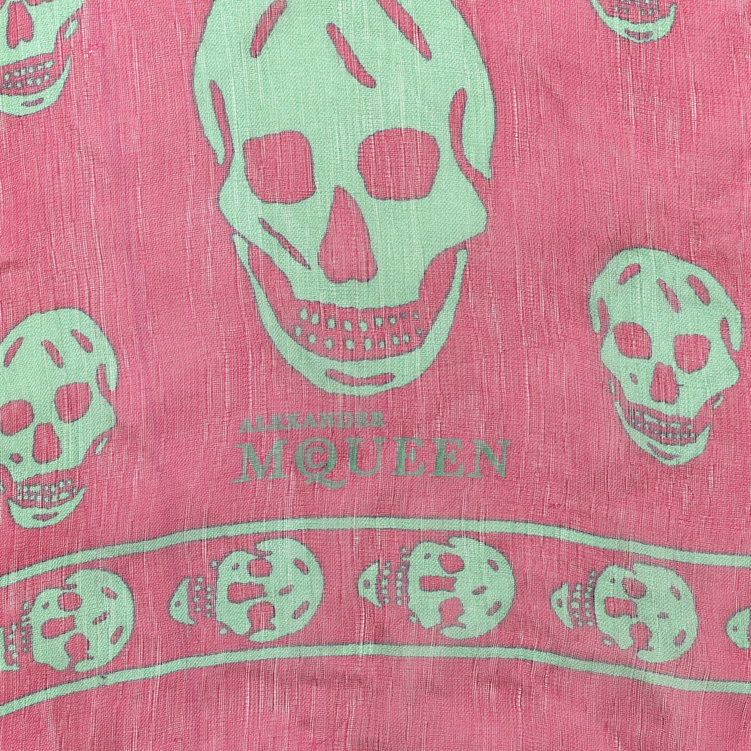 Alexander McQueen Silk Chiffon Skull Scarf Pink Green 2 of 4