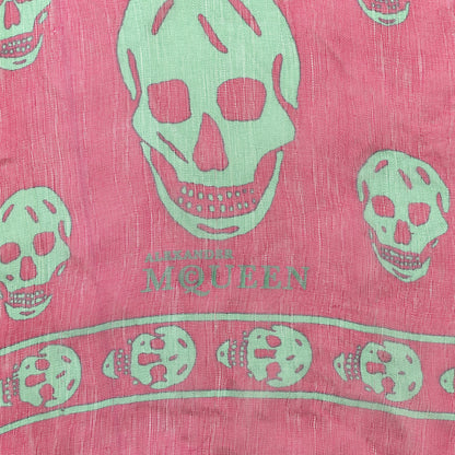 Alexander McQueen Silk Chiffon Skull Scarf Pink Green 2 of 4