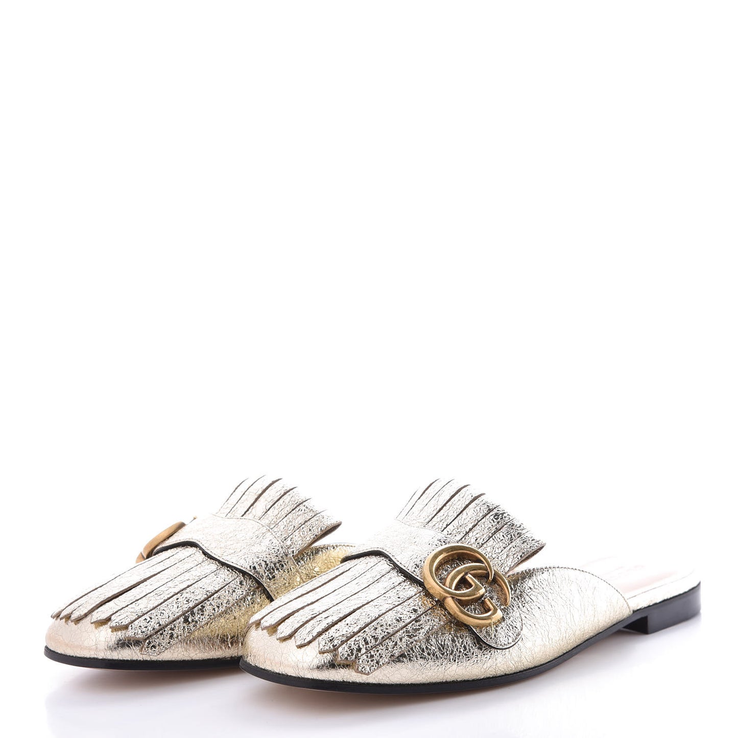 Galassia Womens GG Marmont Fringe Slippers 39 Platino