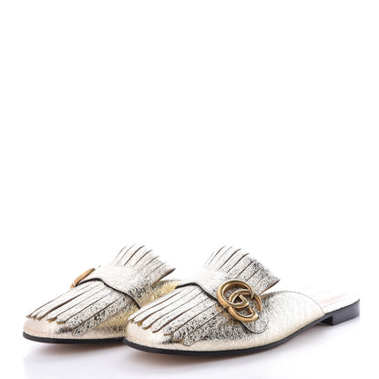 Gucci Galassia Womens GG Marmont Fringe Slippers 39 Platino 3 of 8