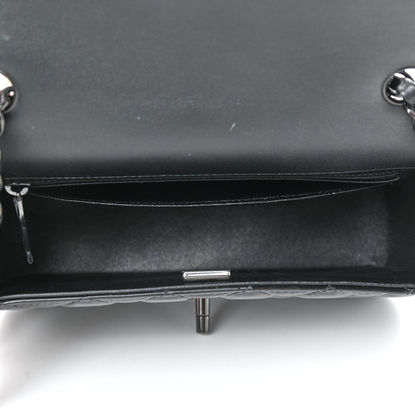 Patent Calfskin Quilted Mini Rectangular Flap So Black