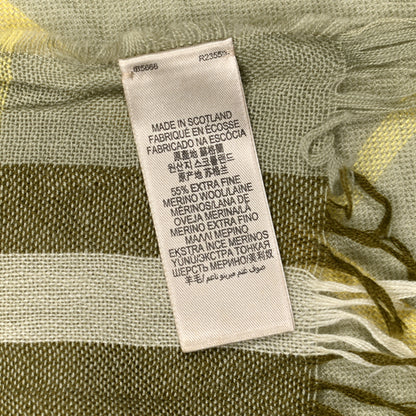 Burberry Merino Wool Cashmere Check Scarf Green Cream 4 of 4