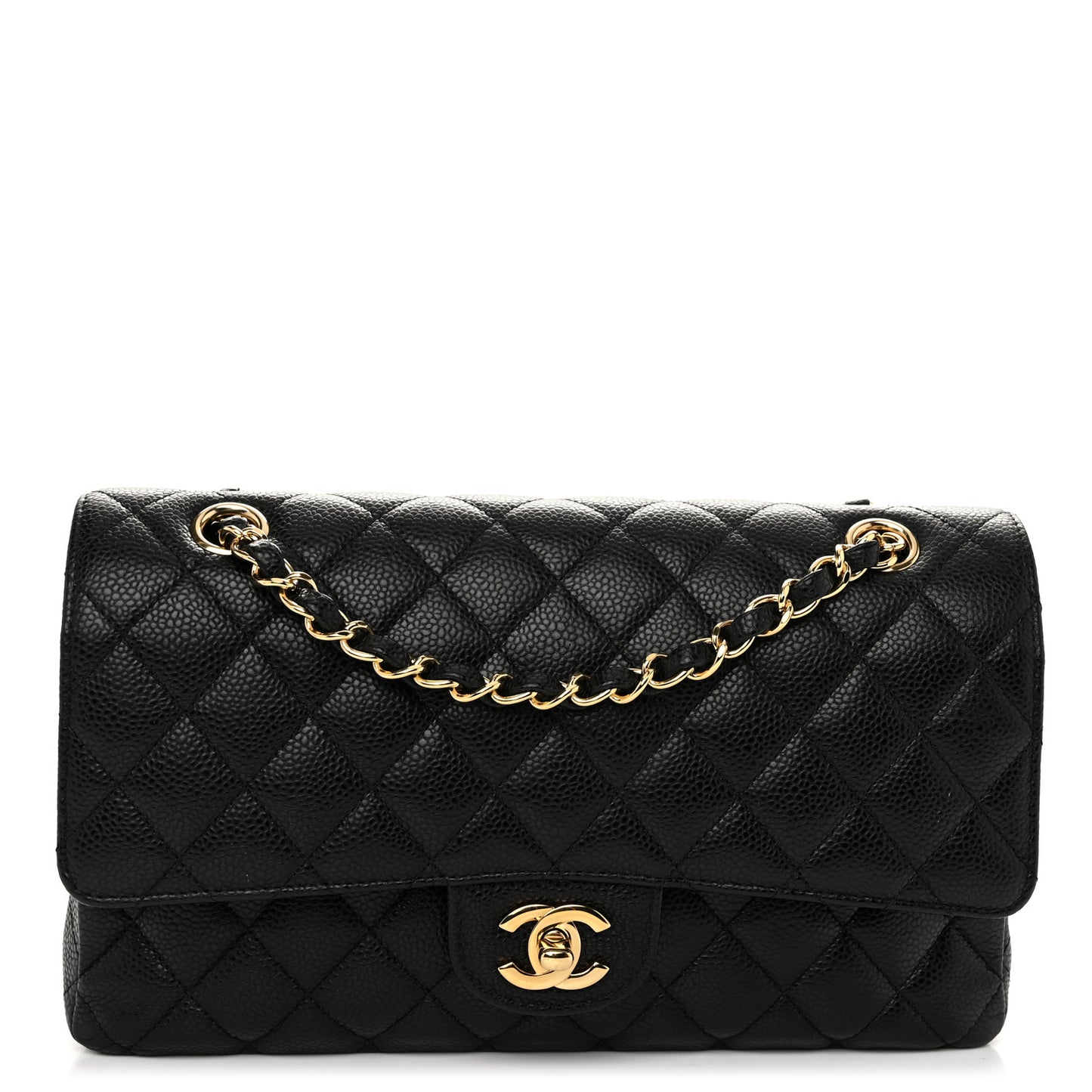 Caviar Quilted Medium Double Flap Black