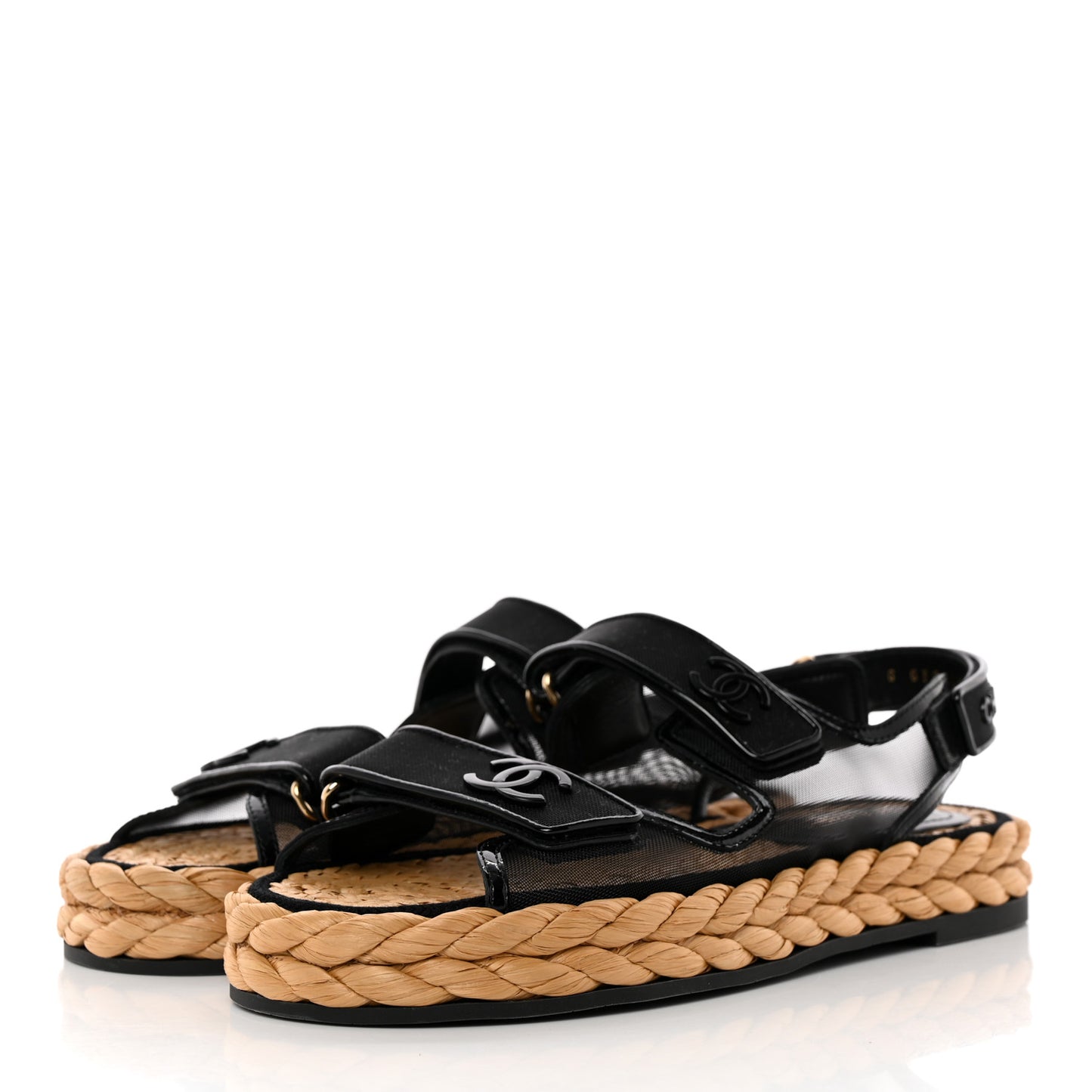 Mesh Patent Calfskin Velcro Dad Sandals 38.5 Black