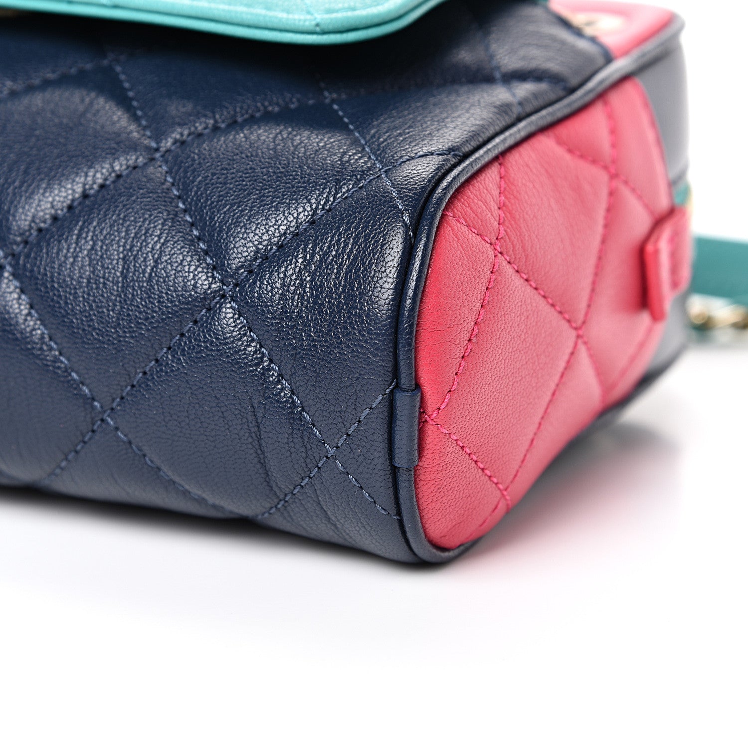 Chanel Goatskin Quilted Tri-Color Small In & Out Camera Case Navy Turquoise Pink 9 of 10