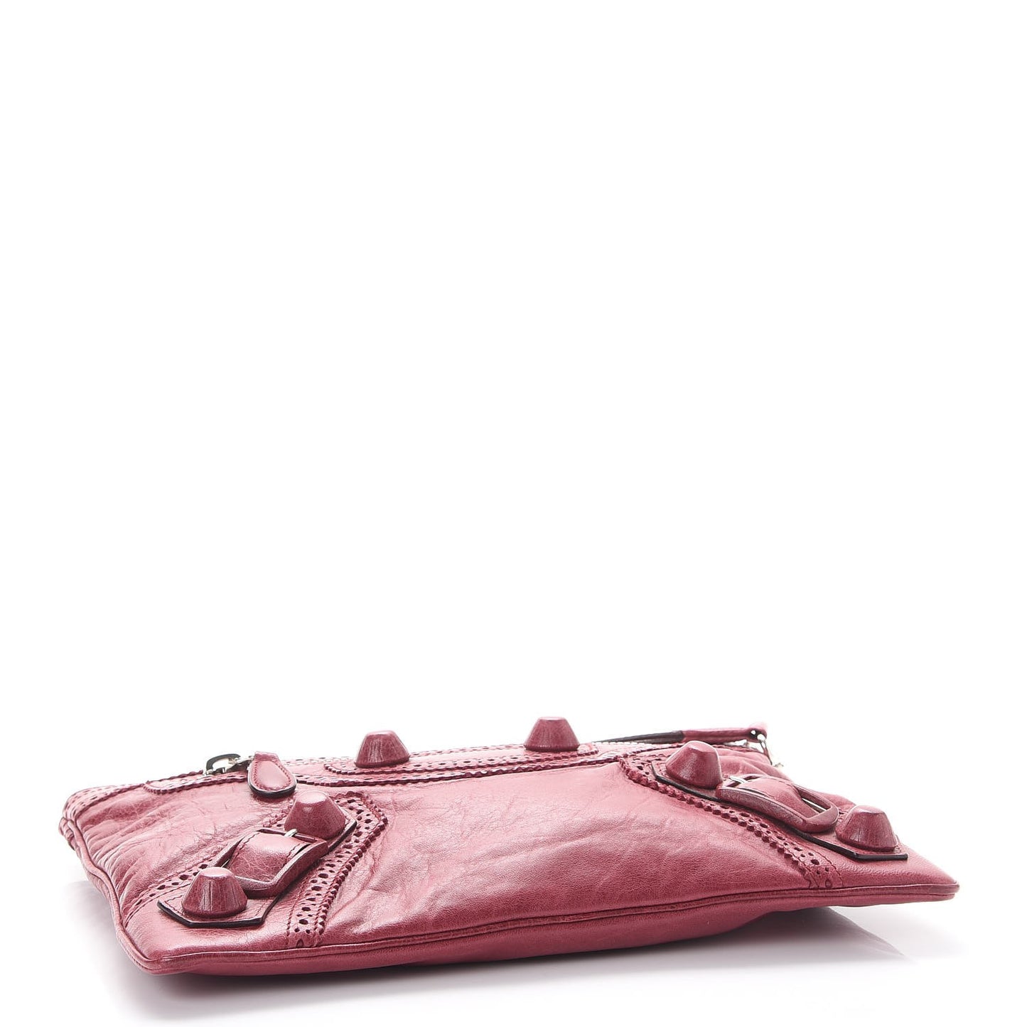 Agneau Giant Brogues Hardware Flat Handle Clutch Pourpre