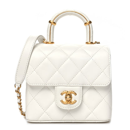 Chanel Lambskin Handle Crush Top Handle Flap Bag White 1 of 10