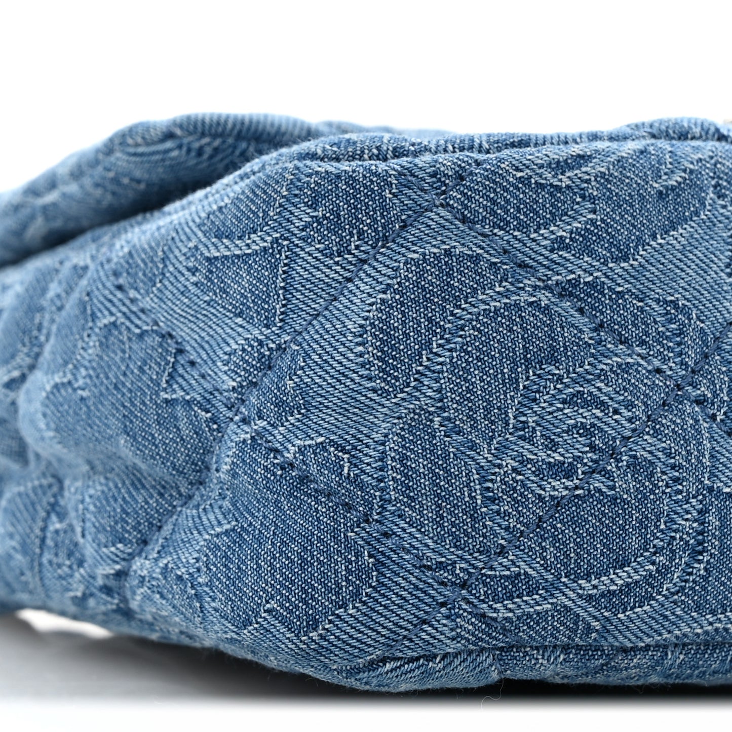 Denim Quilted Camellia Sweetheart Mini Flap Blue