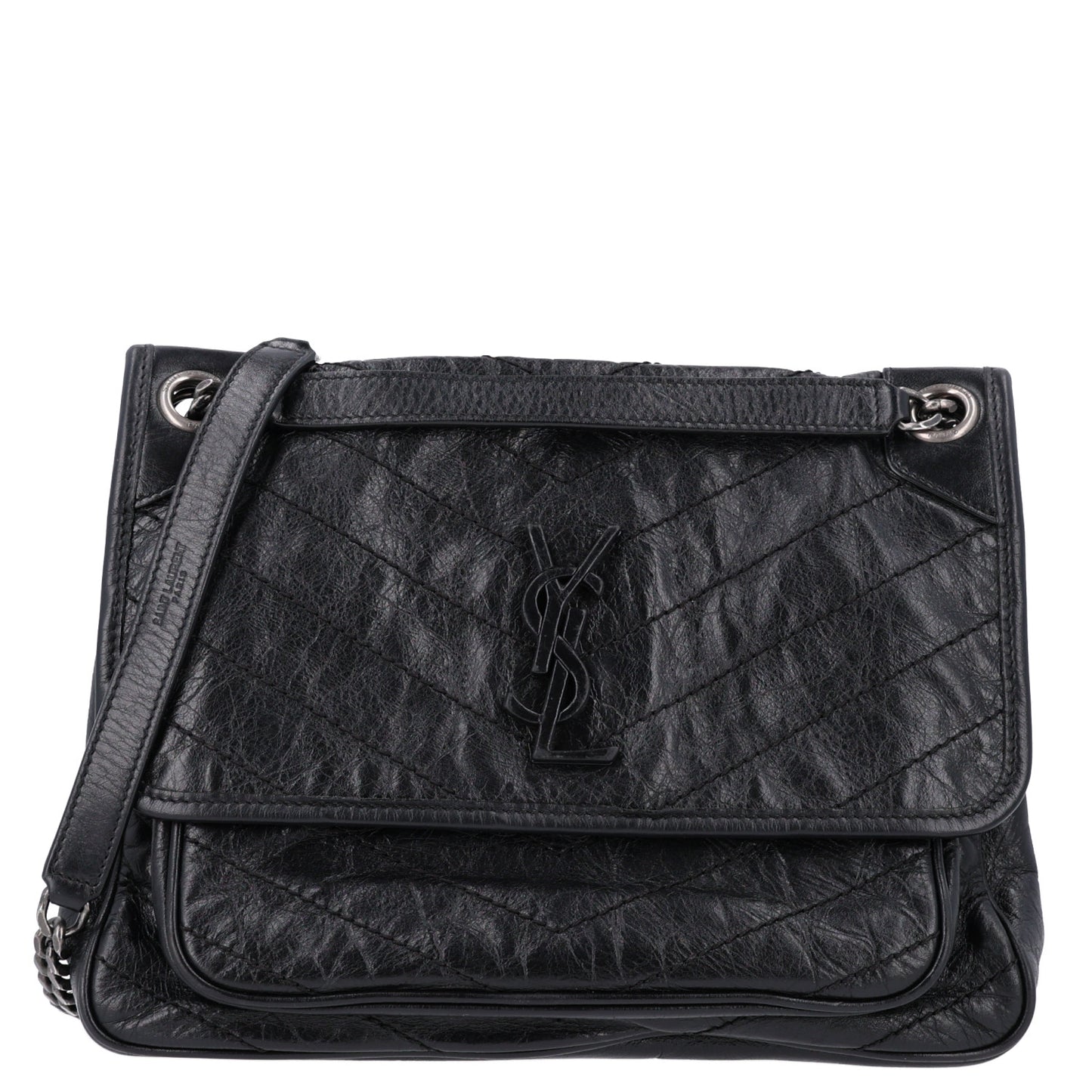 Crinkled Calfskin Matelasse Monogram Medium Niki Chain Satchel Storm
