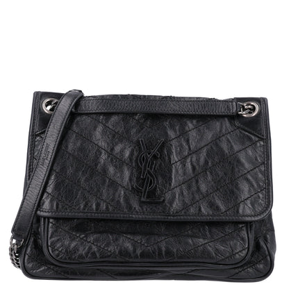 Saint Laurent Crinkled Calfskin Matelasse Monogram Medium Niki Chain Satchel Storm 1 of 9