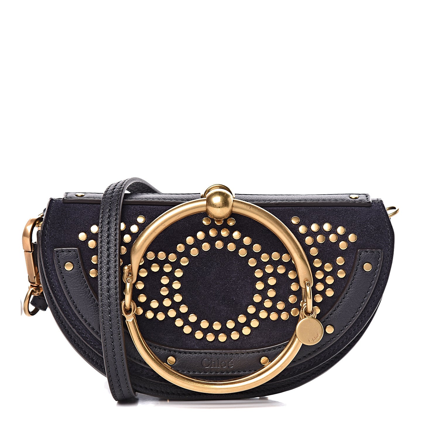 Suede Calfskin Constellation Studded Small Nile Bracelet Minaudiere Bag Full Blue