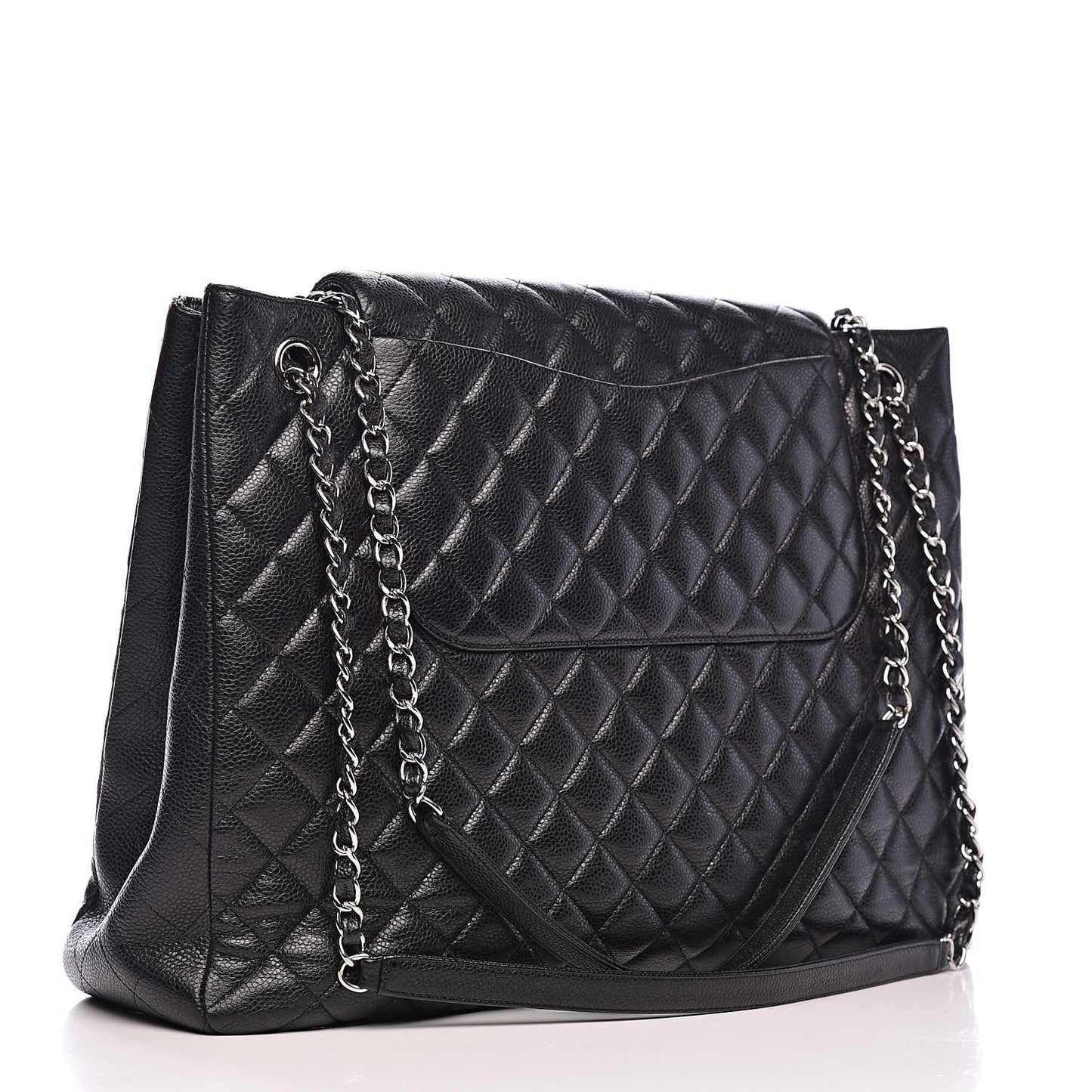 Caviar Quilted Flap Tote Black
