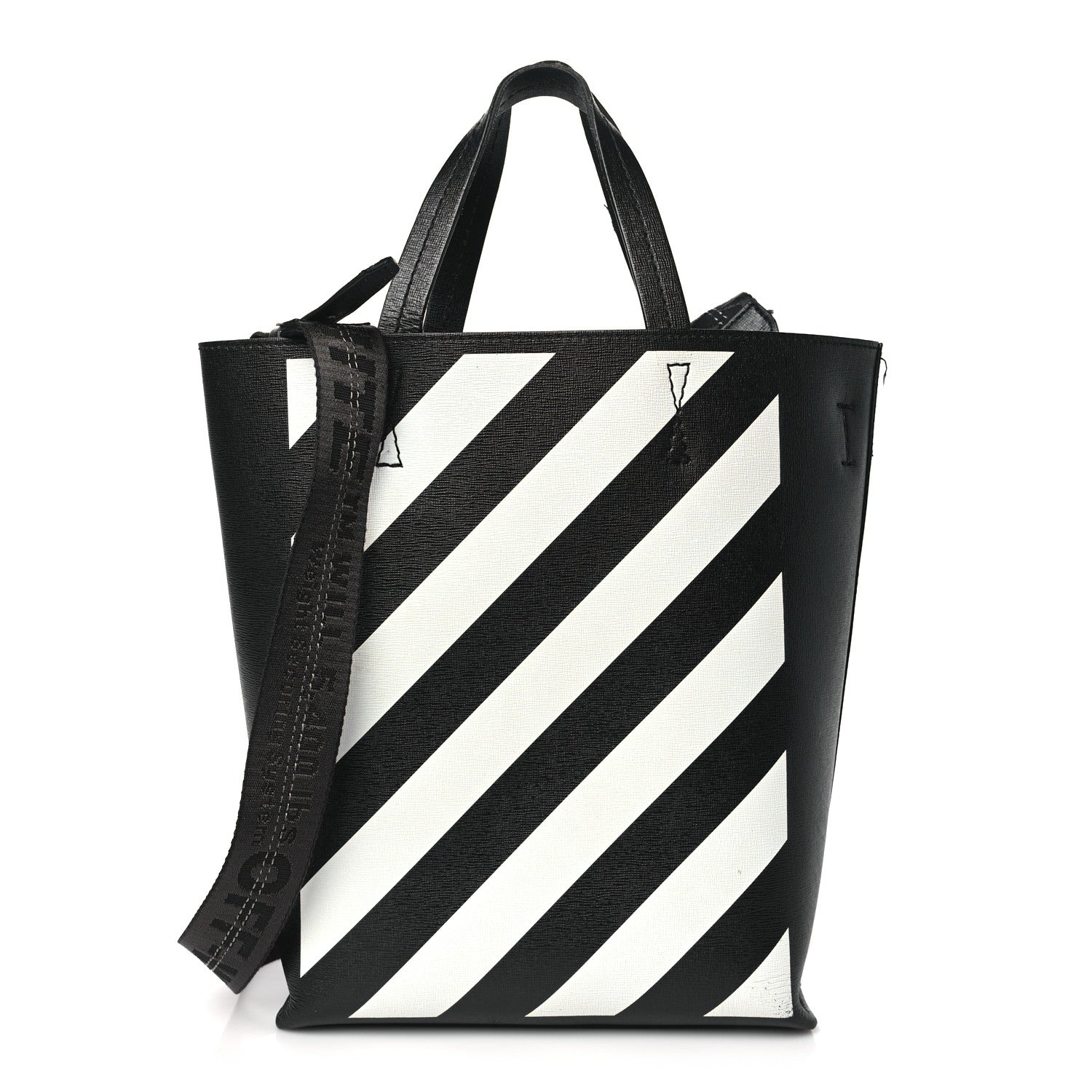 Off-White Saffiano Striped Diag Binder Crossbody Black White 1 of 12