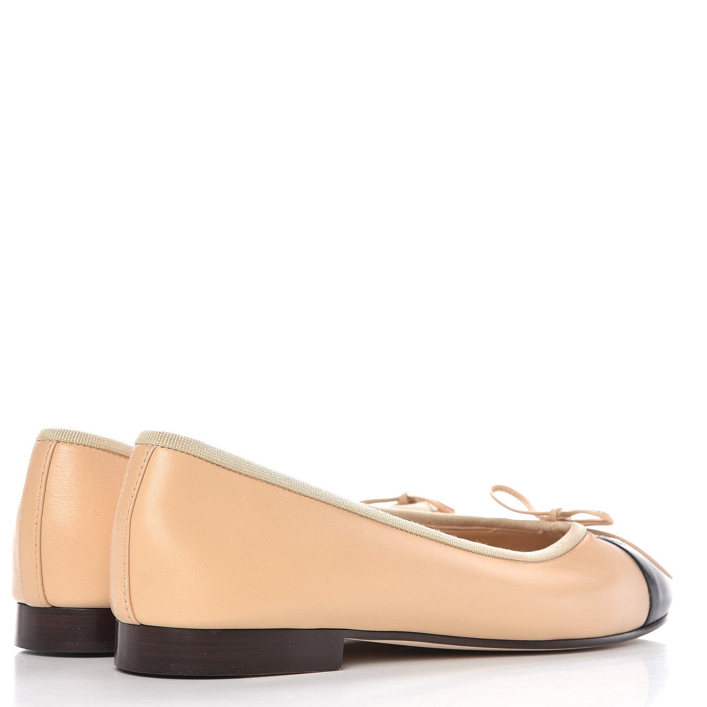 Lambskin Cap Toe Ballerina Flats 38.5 Beige Black