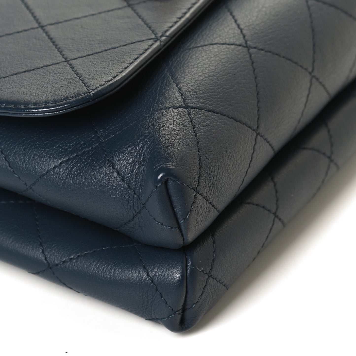 Calfskin Quilted Small Double Pocket Top Handle Flap Blue