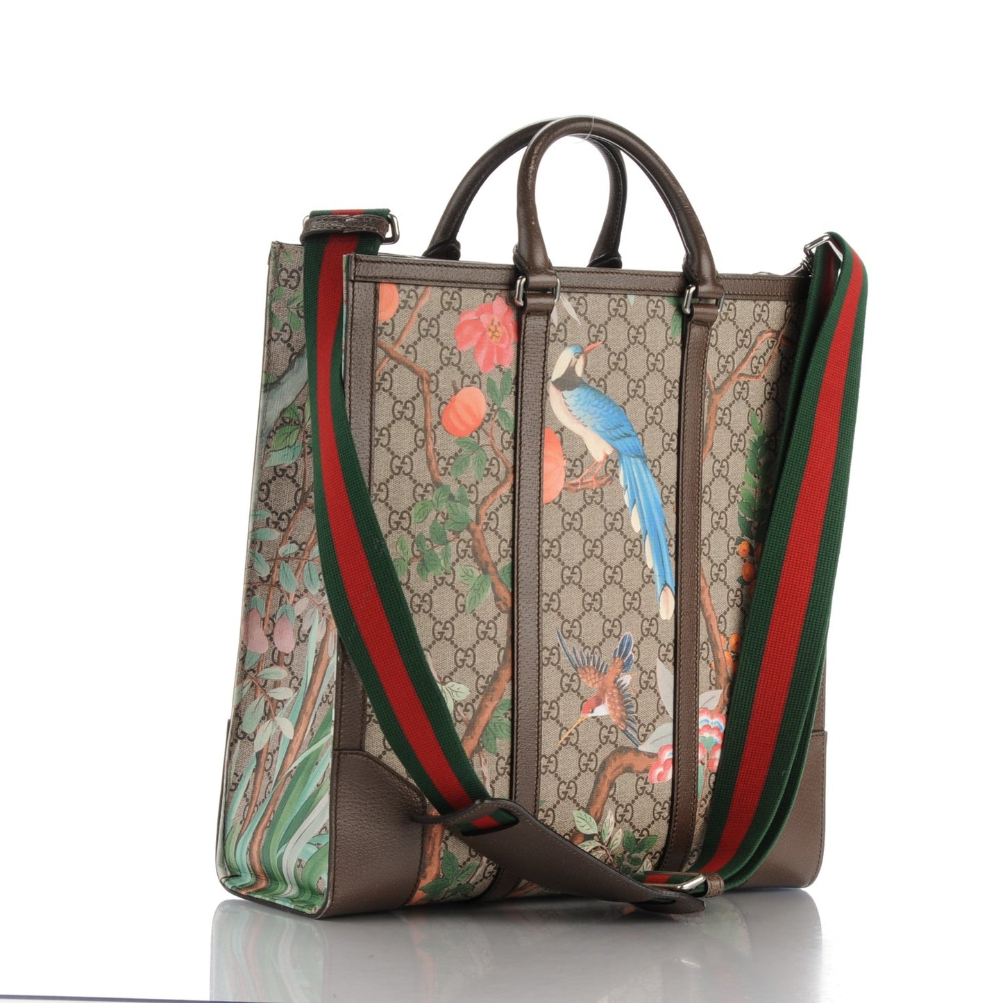 GG Supreme Monogram Tian Web Vertical Tote Beige Multicolor New Acero