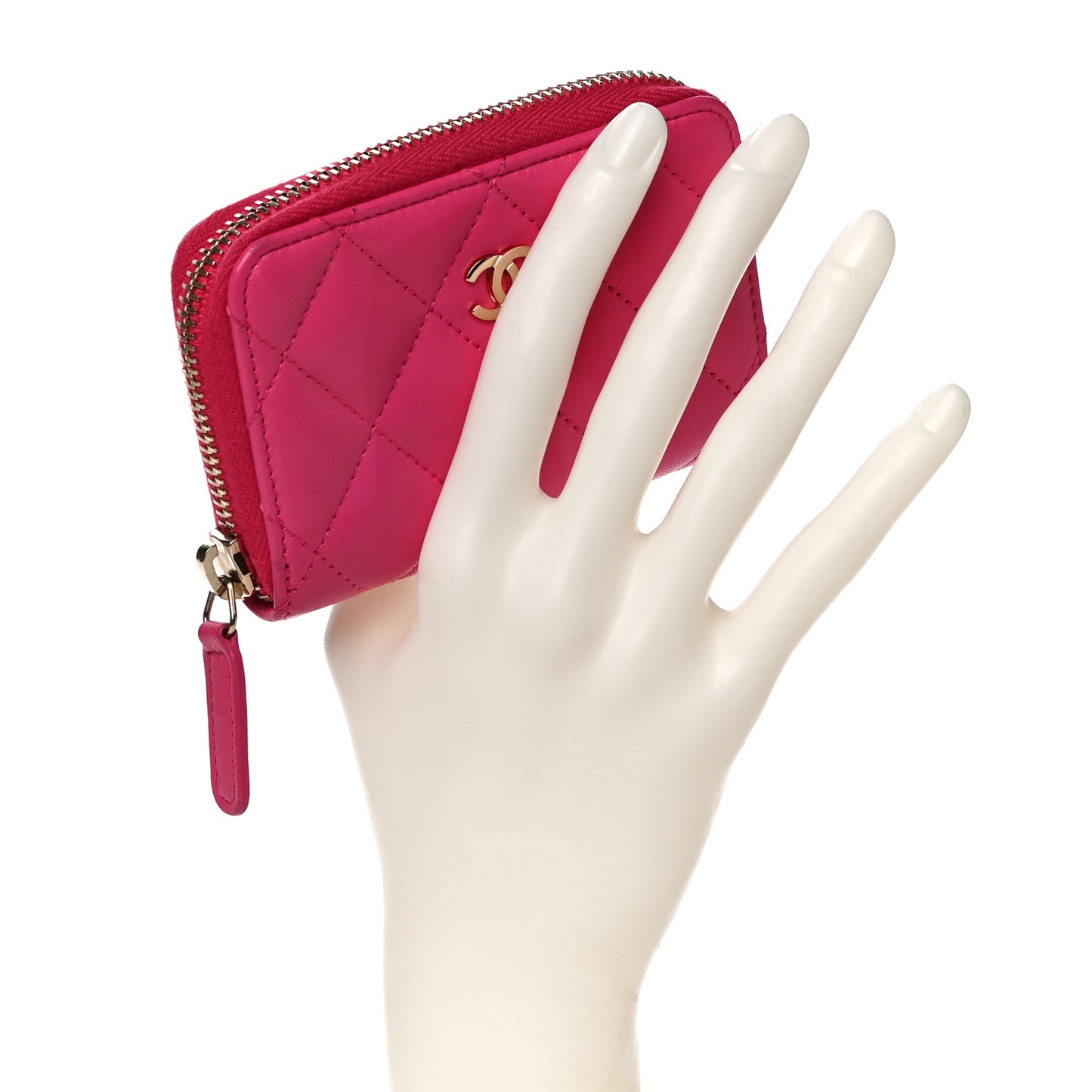 Lambskin Quilted Zip Around Coin Purse Wallet Fuchsia