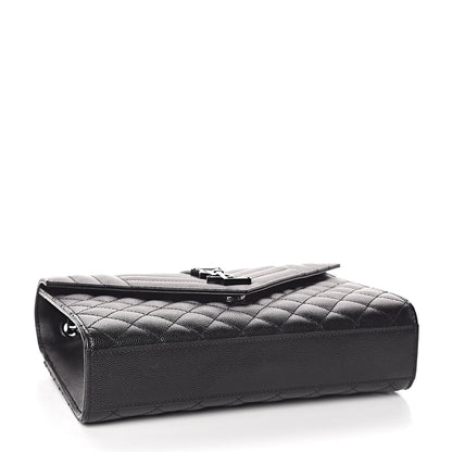 Saint Laurent Grain De Poudre Textured Mixed Matelasse Triquilt Medium Monogram Satchel Black 4 of 9