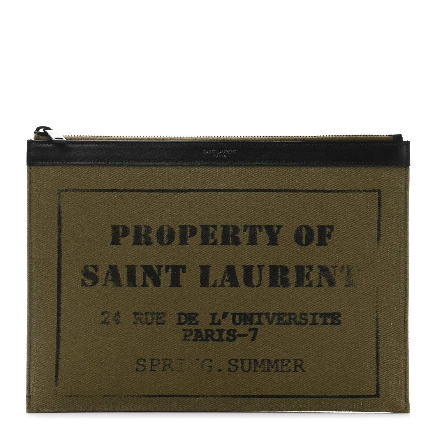 Saint Laurent Canvas Property of Saint Laurent Zip Top Tech Pouch Khaki 1 of 7