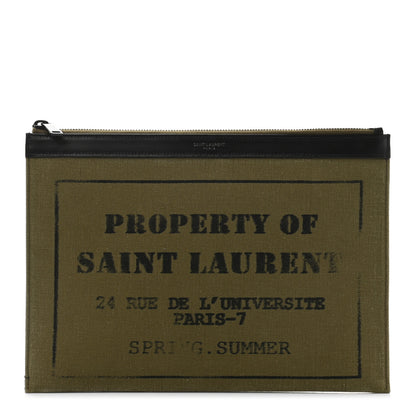 Saint Laurent Canvas Property of Saint Laurent Zip Top Tech Pouch Khaki 1 of 7