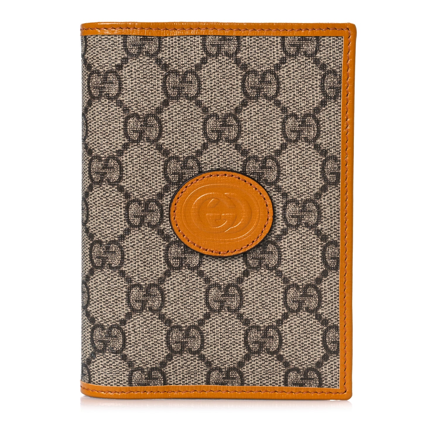 GG Supreme Monogram Textured Calfskin Retro Interlocking G Passport Case Beige Yellow