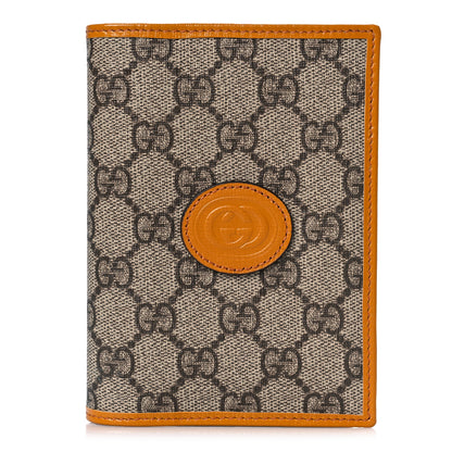 Gucci GG Supreme Monogram Textured Calfskin Retro Interlocking G Passport Case Beige Yellow 1 of 9