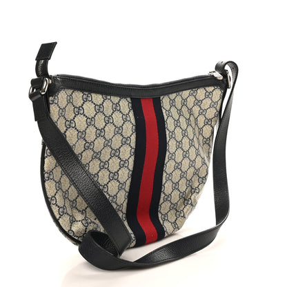 Gucci GG Supreme Monogram Textured Dollar Calfskin Web Small Ophidia Half Moon Hobo Beige Blue 3 of 10