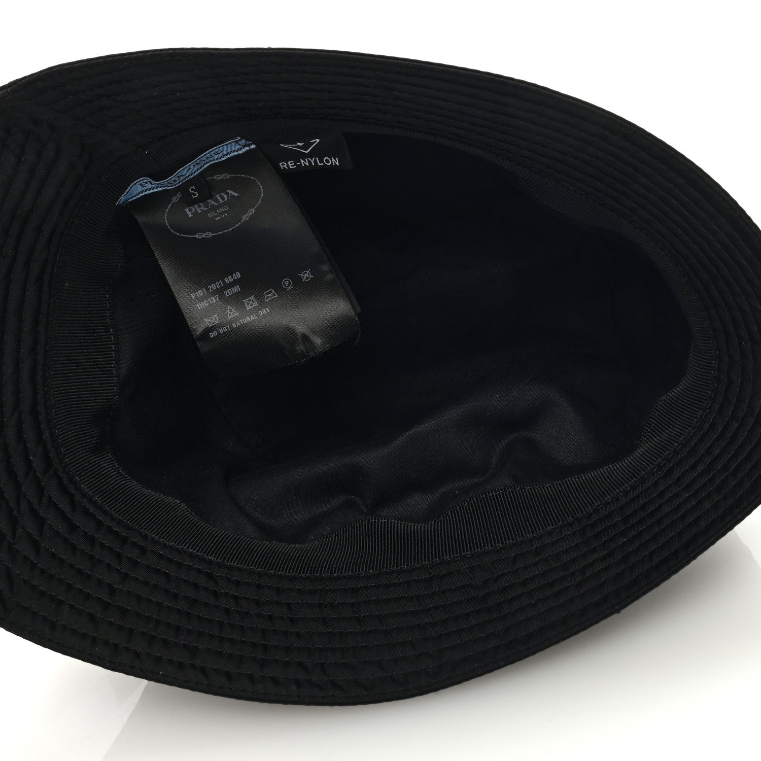 Prada Re-Nylon Metal Triangle Logo Womens Bucket Hat S Black 6 of 7