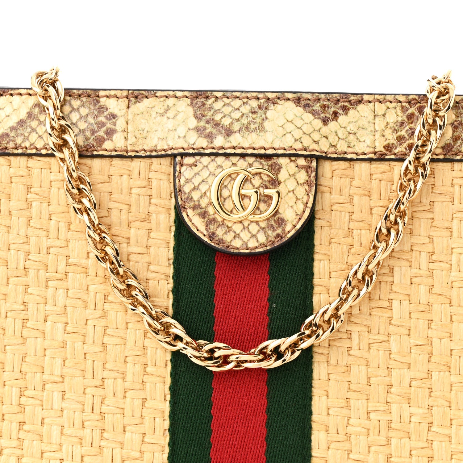 Gucci Raffia Elaphe GG Small Ophidia Chain Shoulder Bag Natural Cream Brown 9 of 11