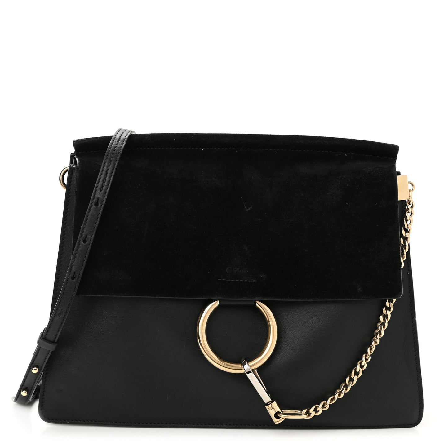 Suede Calfskin Medium Faye Shoulder Bag Black