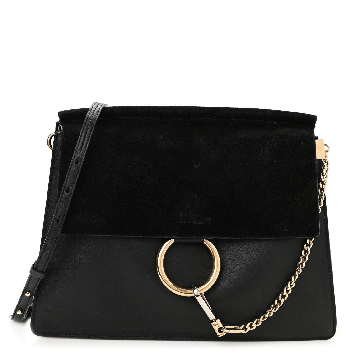 Chloe Suede Calfskin Medium Faye Shoulder Bag Black 1 of 9