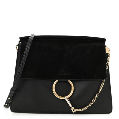 Chloe Suede Calfskin Medium Faye Shoulder Bag Black 1 of 9
