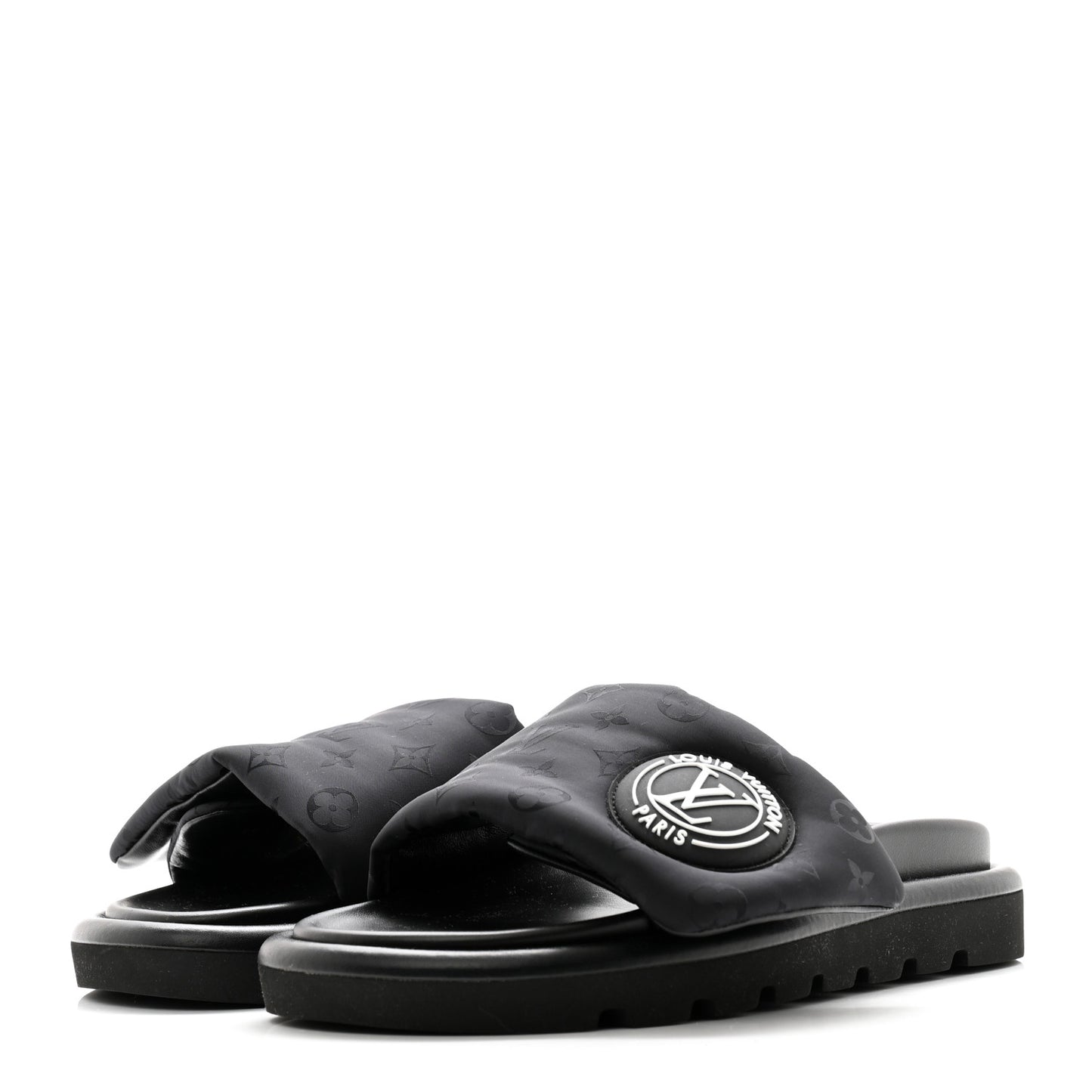 Nylon Monogram Womens Pool Pillow Comfort Mules 37 Black