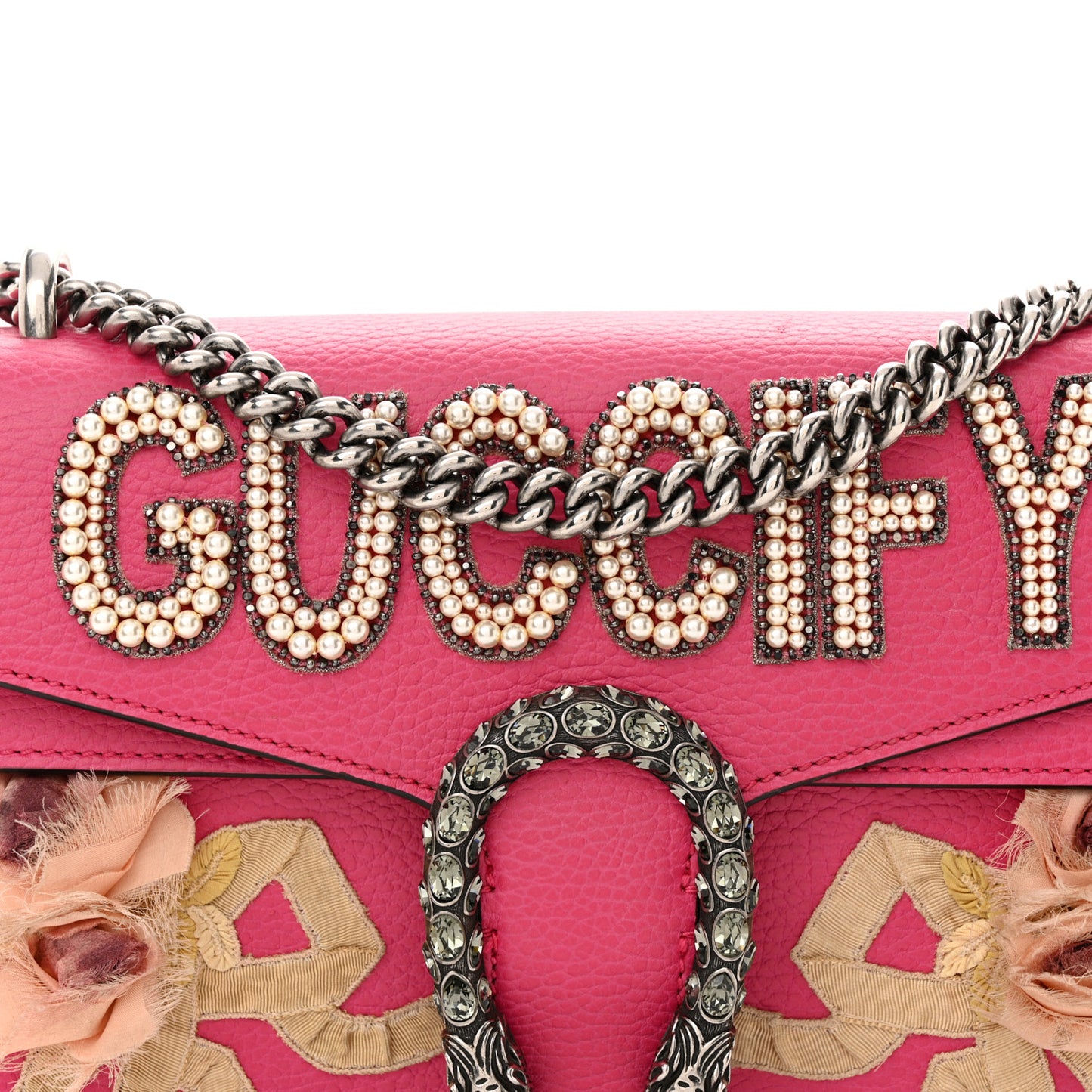 Pebbled Calfskin Embellished Guccify Small Dionysus Shoulder Bag Rosa