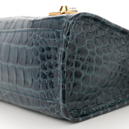 Balenciaga Shiny Supple Calfskin Crocodile Embossed Gold Metallic Edge Hardware Mini City Bleu Marine 11 of 11