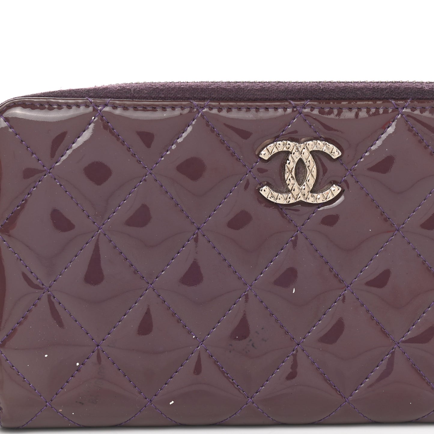 Patent Quilted Brilliant Zip Around Wallet Purple