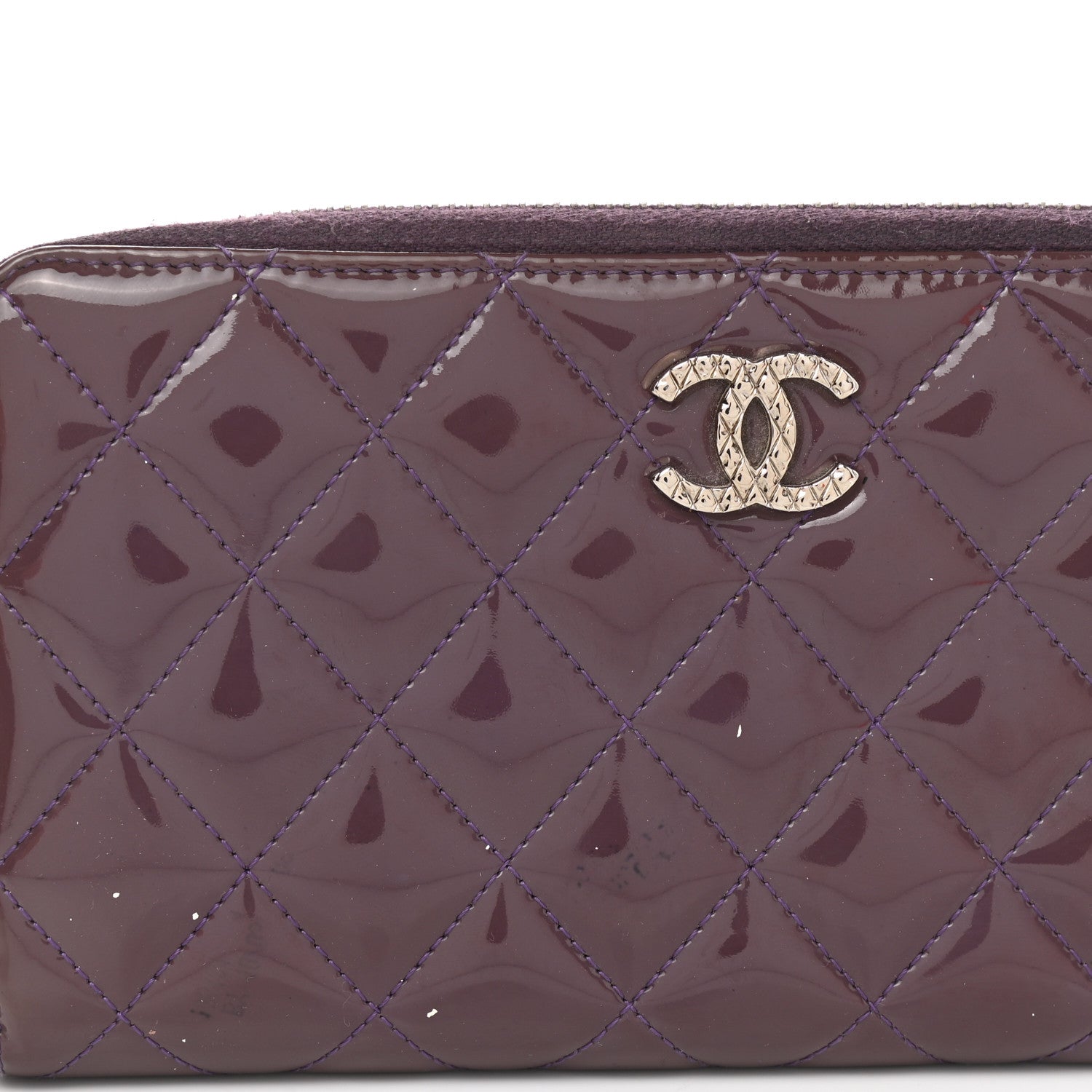 Chanel Patent Quilted Brilliant Zip Around Wallet Purple 9 of 11